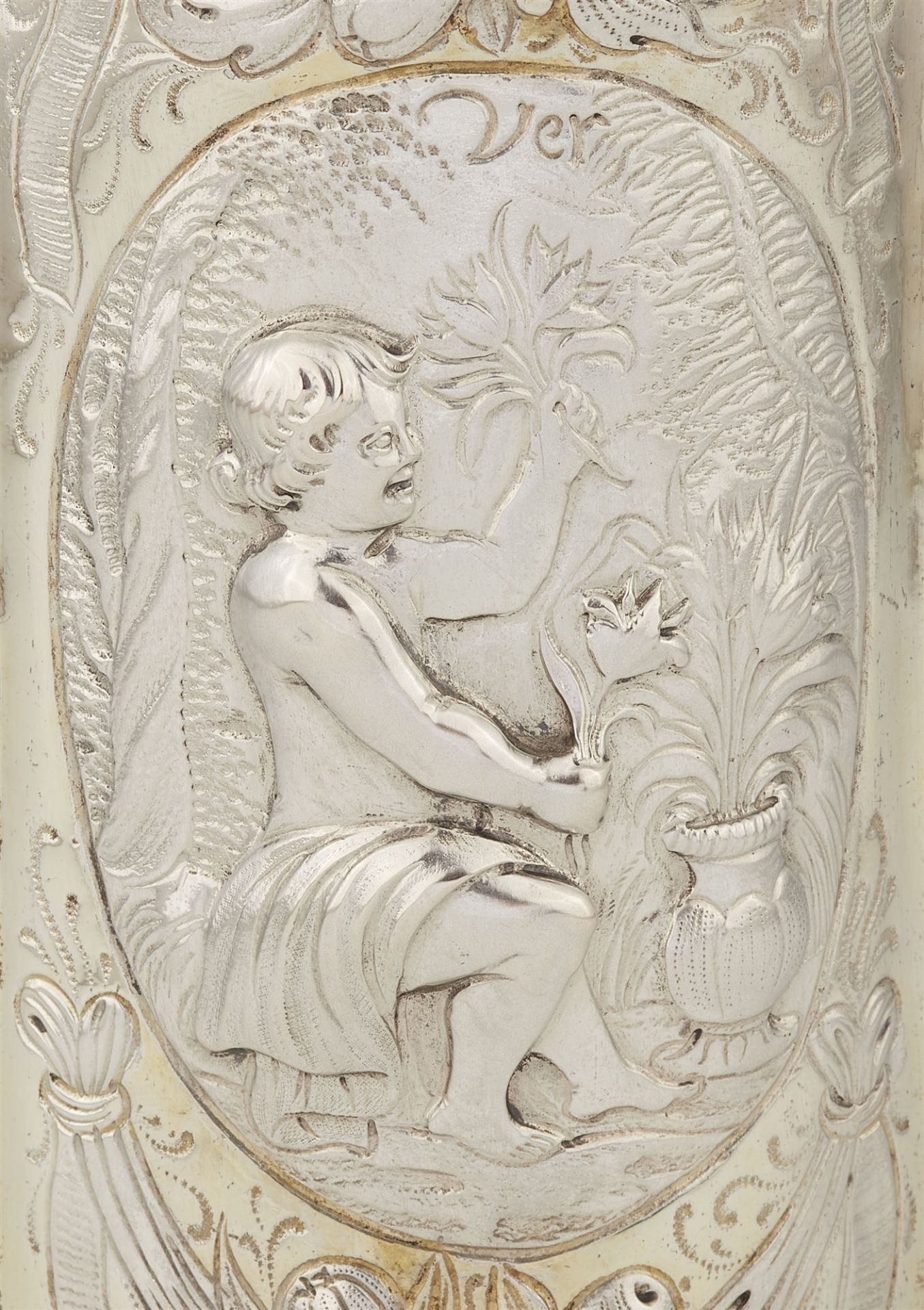 A large Leipzig parcel gilt silver flask - Image 4 of 7