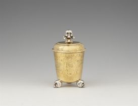 An unusual Dresden silver gilt beaker and cover