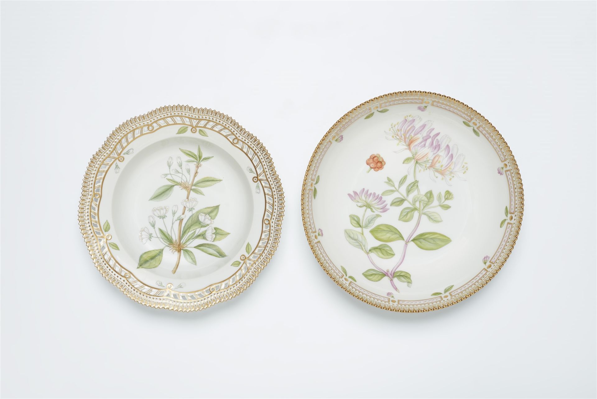 Two Royal Copenhagen porcelain "Flora Danica" round dishes