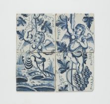 A Dutch faience tile painting with putti
