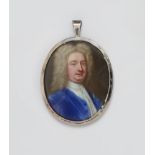 An English portrait miniature of a noble gentleman in royal blue velvet coat