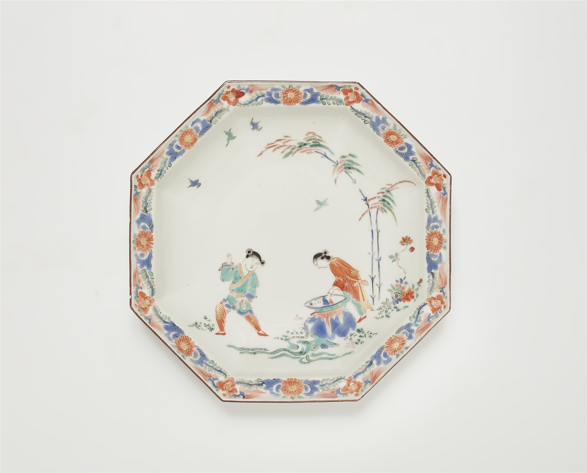 A Meissen porcelain dish with "Shiba Onko" decor and palace inventory number