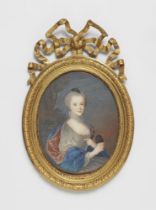 A portrait miniature of a lady with a mask