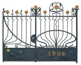 Two panels from an Art Nouveau cast iron gate