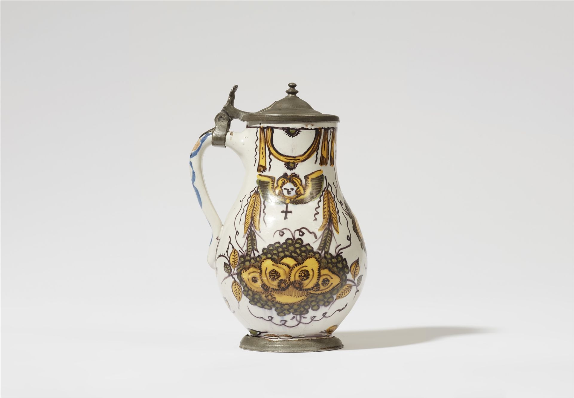 A faience jug with a fruit still life and angels - Image 2 of 3