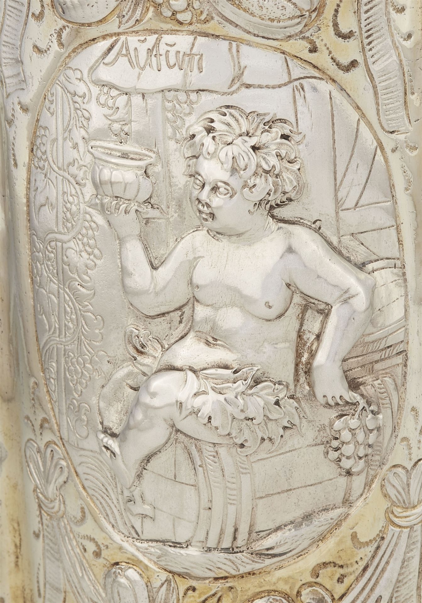 A large Leipzig parcel gilt silver flask - Image 2 of 7