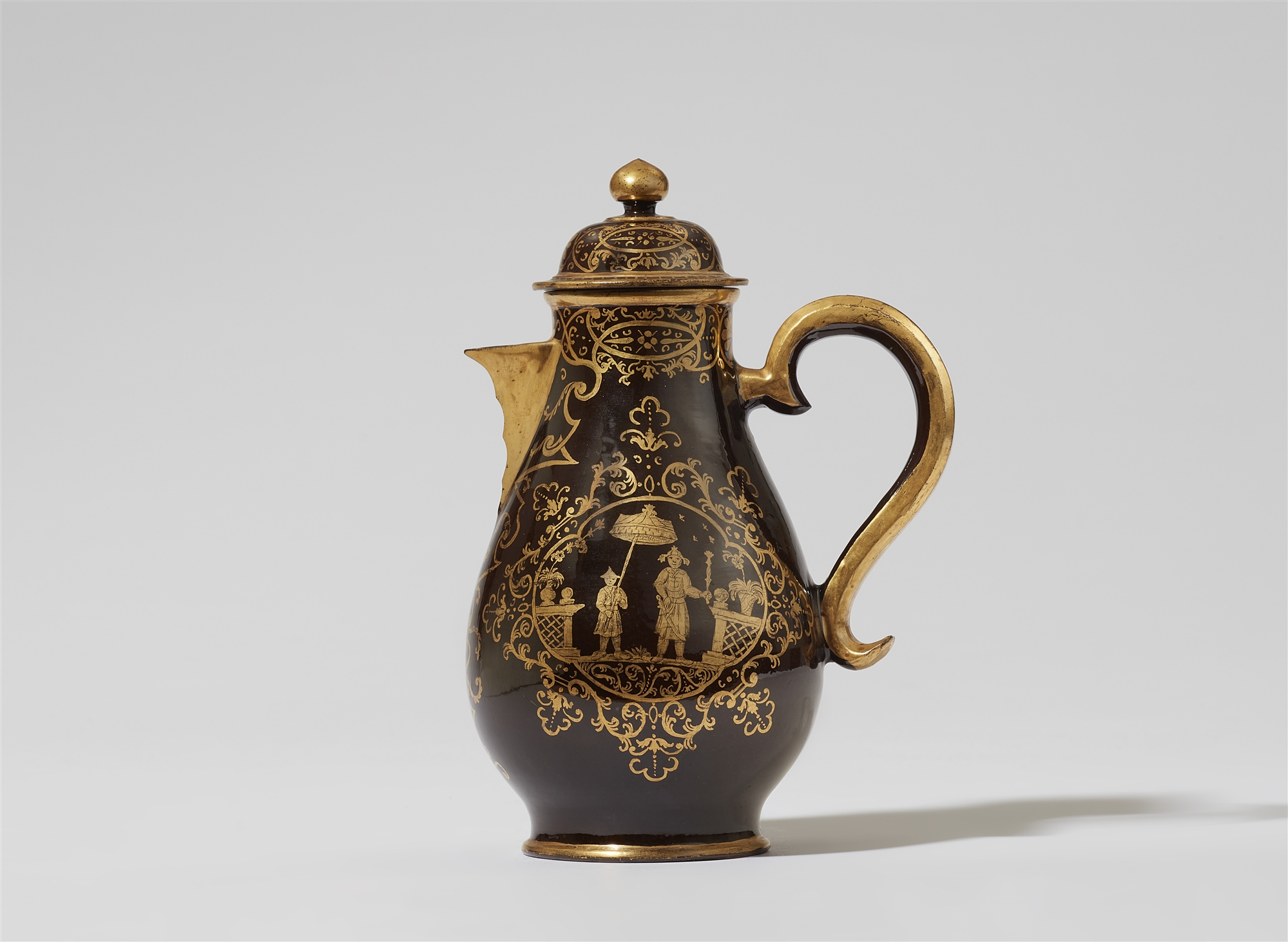 A Bayreuth faience coffee pot with Chinoiserie decor