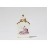 A Meissen porcelain tea caddy with two figures smoking