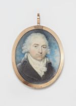 An English portrait miniature of a gentleman with brown coat