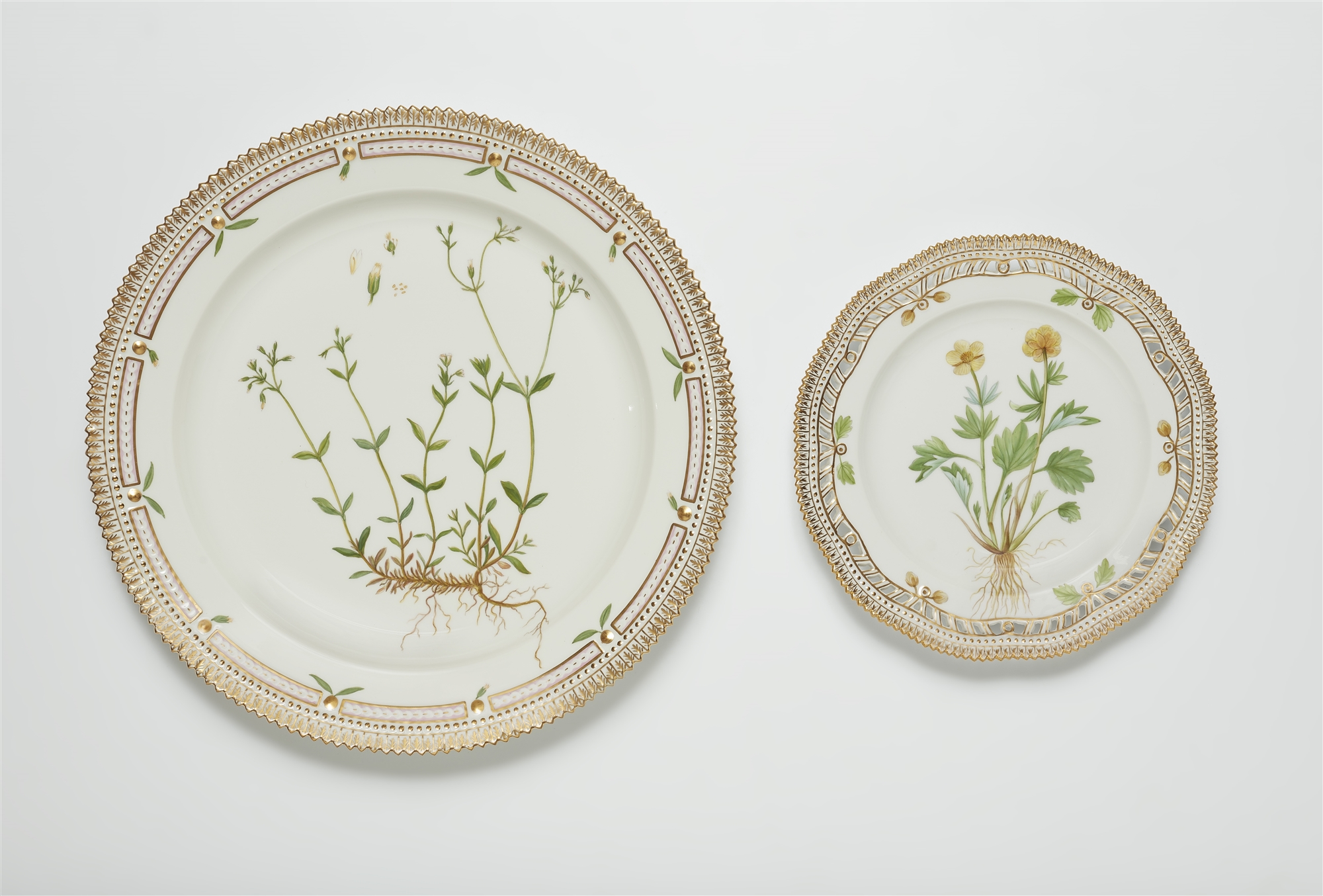 Two round Royal Copenhagen porcelain "Flora Danica" platters