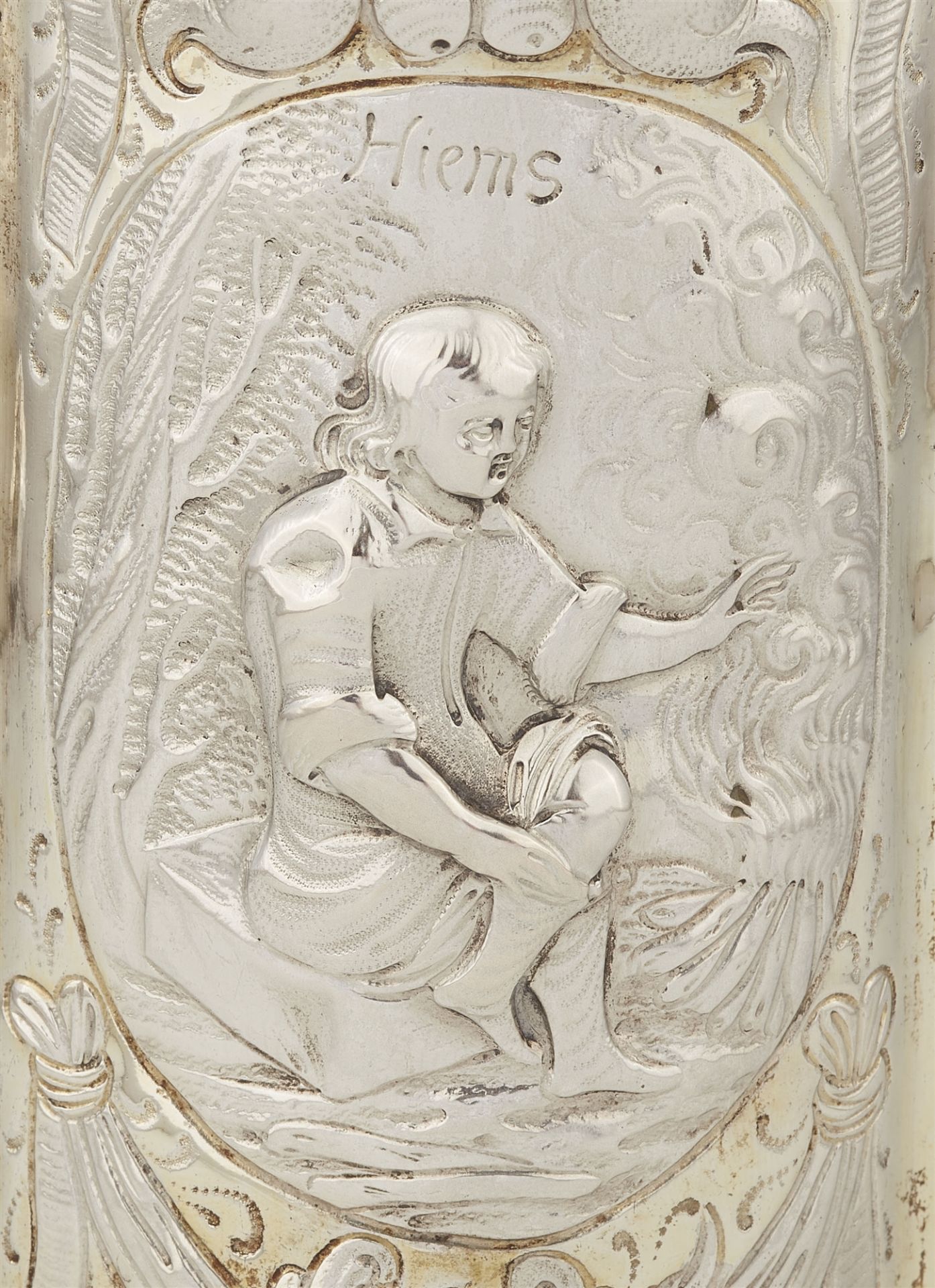A large Leipzig parcel gilt silver flask - Image 3 of 7