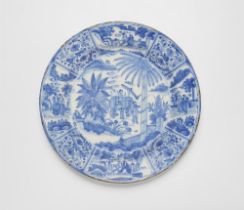A rare Dutch Delft dish with an elephant and rider
