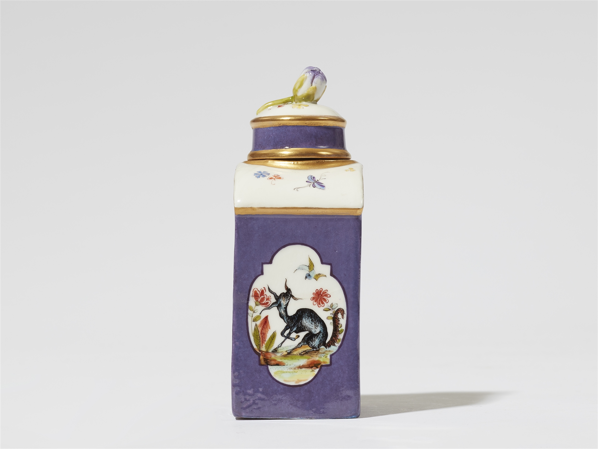 A Meissen porcelain tea caddy with decor after Adam Friedrich von Löwenfinck