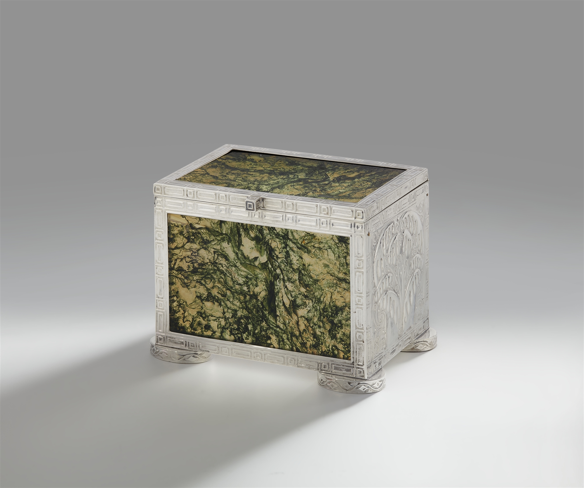 A rare silver and moss agate casket by Josef Hoffmann