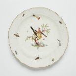 A Meissen porcelain dish with native birds and insects from a dinner service for King Friedrich II