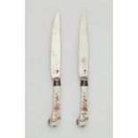 Two knives with Saint-Cloud soft porcelain handles