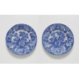A pair of Delftware dishes with Wanli style decor