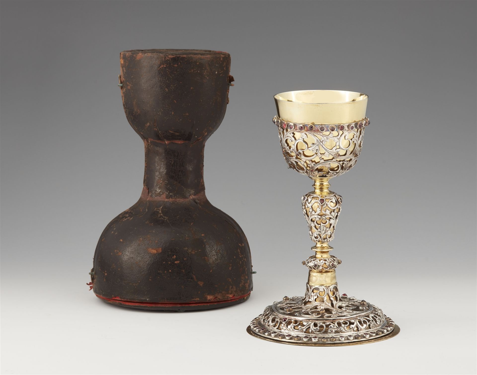 A Bohemian brass and silver communion chalice in the original case - Image 2 of 3