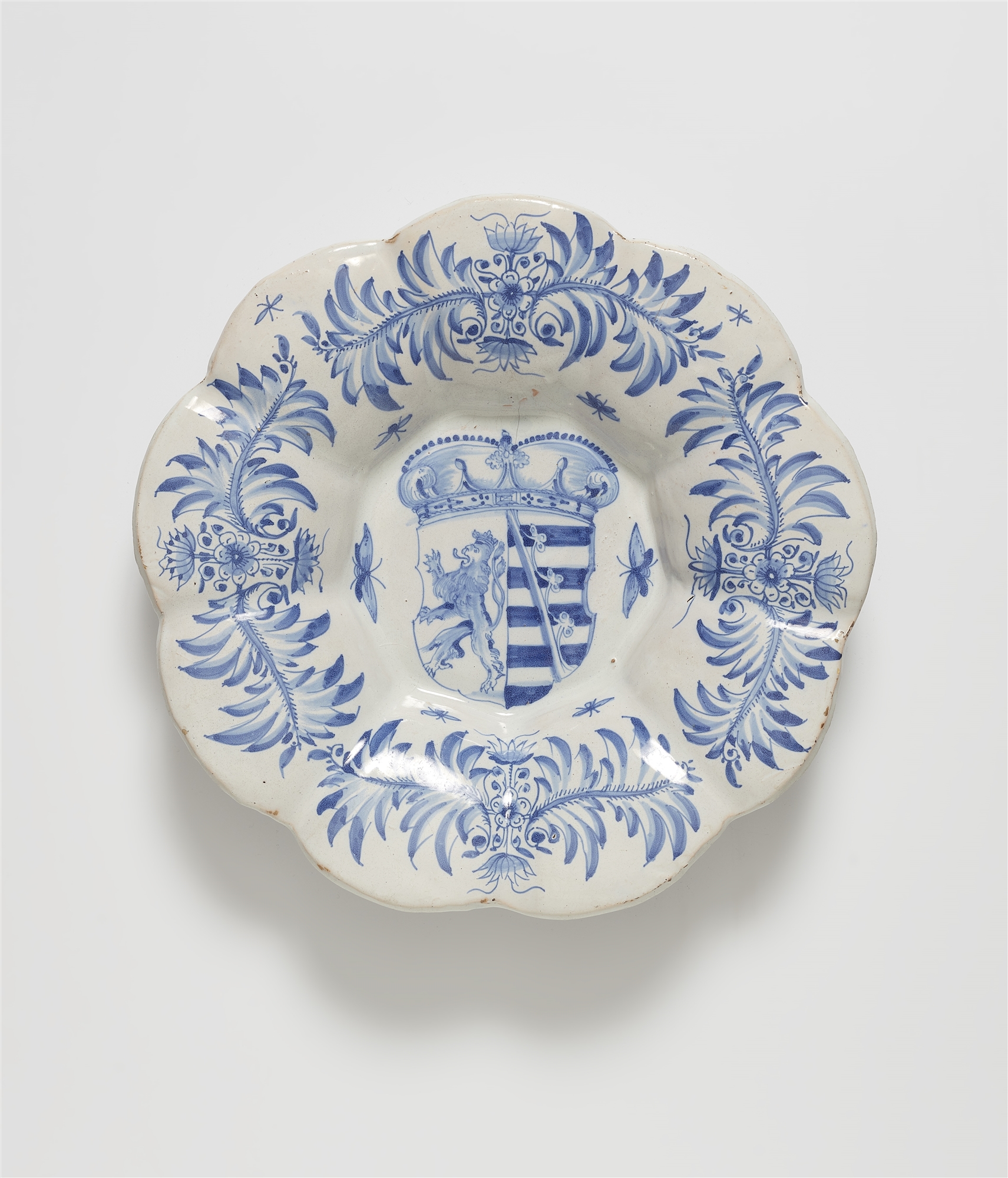 An important Frankfurt faience dish with the royal Saxon coat of arms