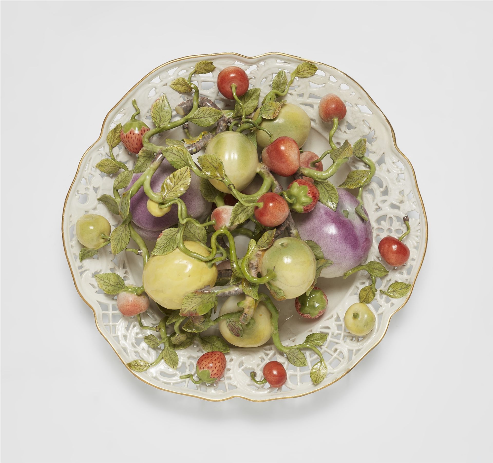 A unique Meissen porcelain dessert plate with moulded fruit - Image 2 of 2