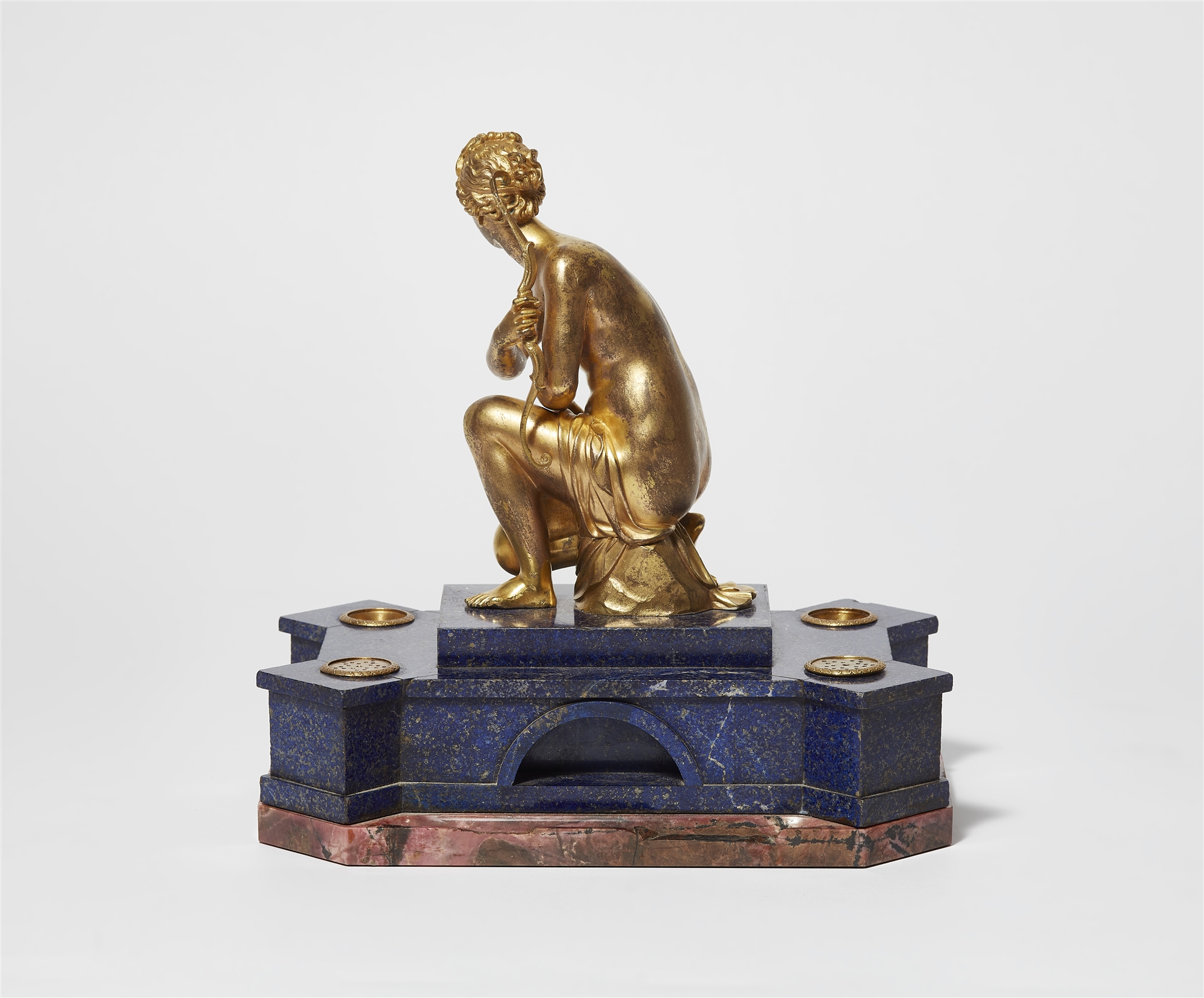 A gemstone ink well with the gilt bronze figure of a bathing Diana - Image 3 of 4