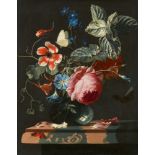 Simon Verelst, Rose, Anemone, Vergissmeinnicht, Ackerwinde, Kapuzinerkresse und Päonie in einer Glas