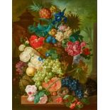 Jan van Os, Flowers and Fruit on a stone Plinth