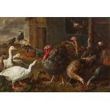 Adriaen van Utrecht, Geflügelhof mit Puten, Truthahn, Gänsen und Hühnern