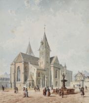 Joseph Andreas Weiss, Domplatz zu Eichstätt mit Brunnen und zahlreichen Figuren