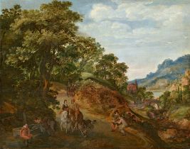 Gillis de Hondecoeter, Südliche Landschaft mit Reitern und Rastenden