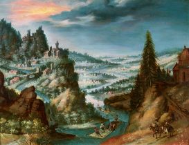 Anton Mozart, Weite Landschaft mit Flößern