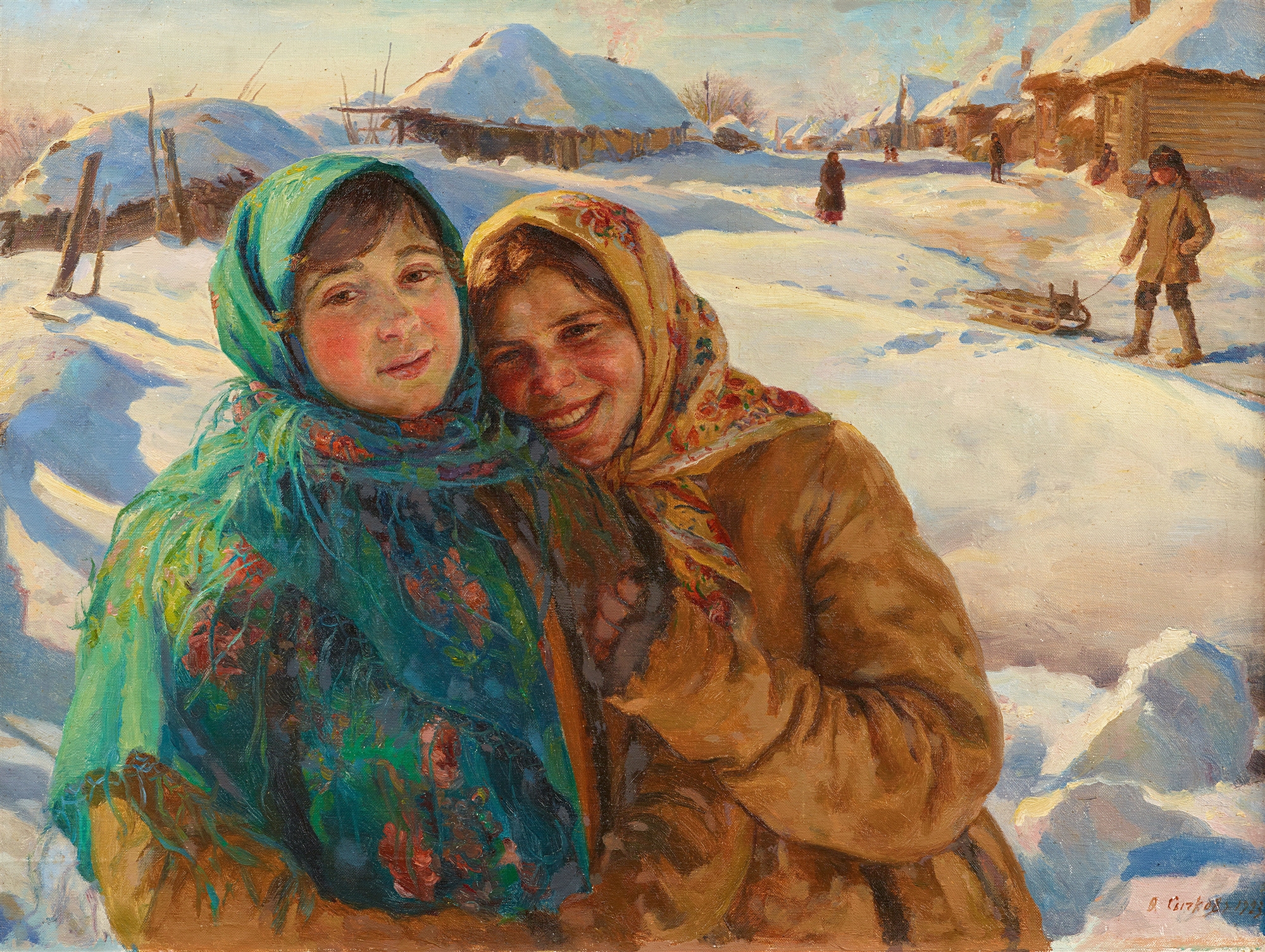 Sychkov, Two Young Women in a Winter Landscape