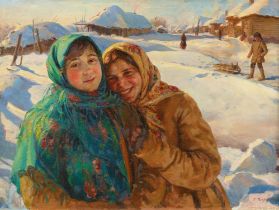 Fedot Vasilievich Sychkov, Zwei Junge Frauen in Winterlandschaft