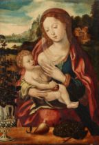Meister mit dem Papagei, Madonna mit Kind vor einer Landschaft