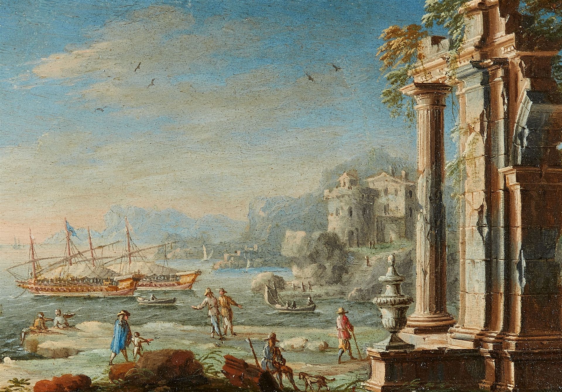 Gennaro Greco, Pair of Architectural Capricci with Ruins by a Harbour - Image 2 of 2