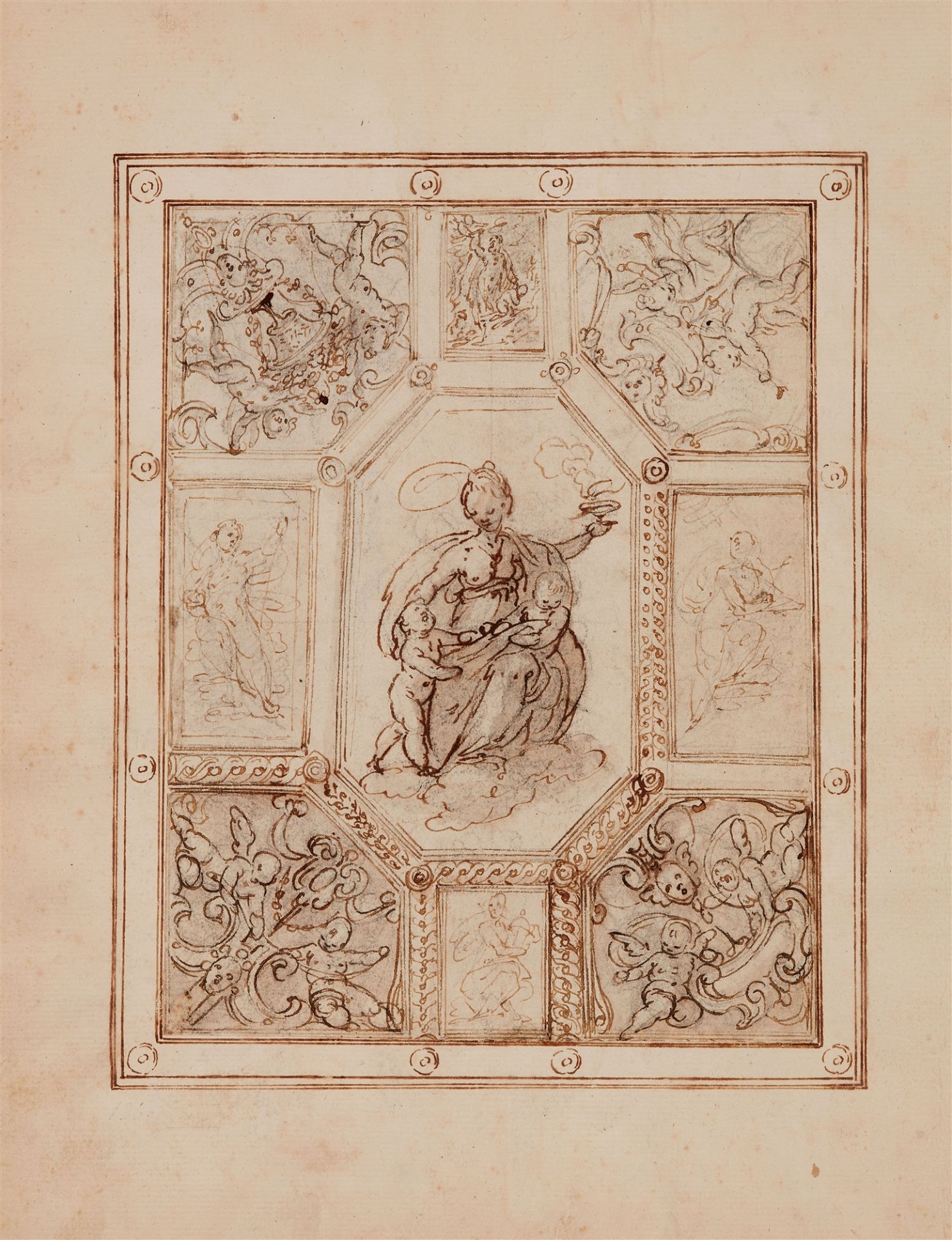 Genueser Meister des 17. Jahrhunderts, Studie für eine Deckendekoration