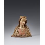 A presumably Cologne late 15th century carved wooden reliquary bust of a saint