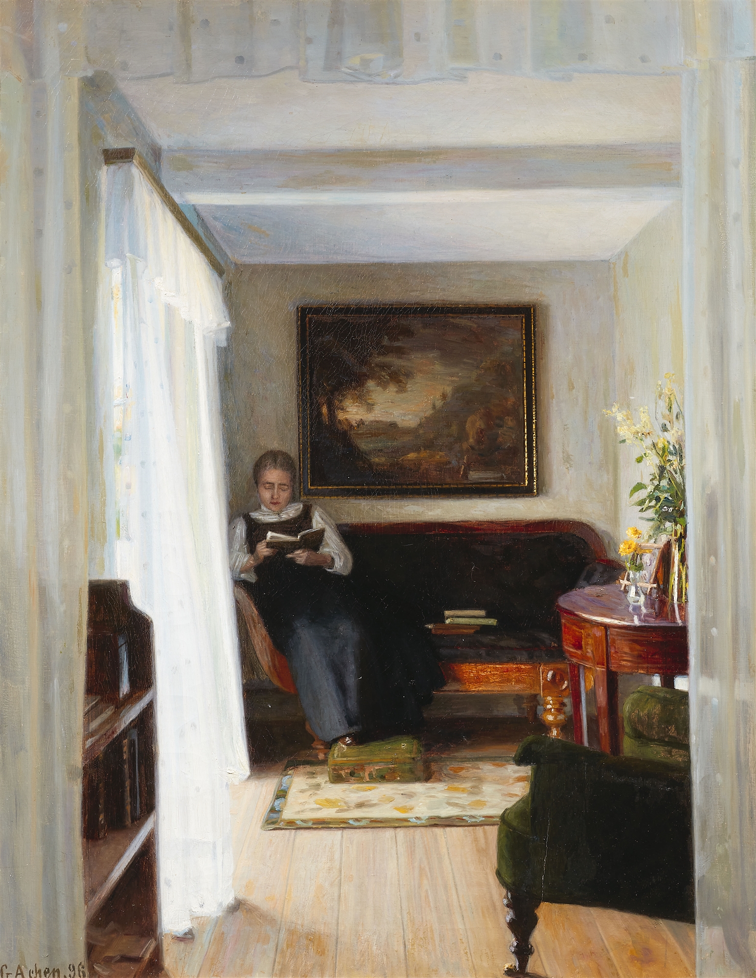 Georg Nicolai Achen, Interior Scene with a Lady Reading