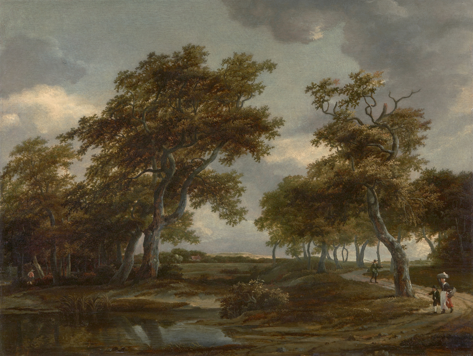 Meindert Hobbema, Wooded River Landscape with Figures on a Path