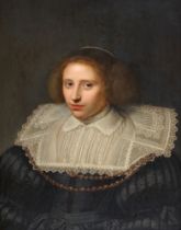 Anthonie Ravesteyn, Umkreis, Bildnis einer jungen Frau mit Perlen- und Goldketten, in einem schwarze