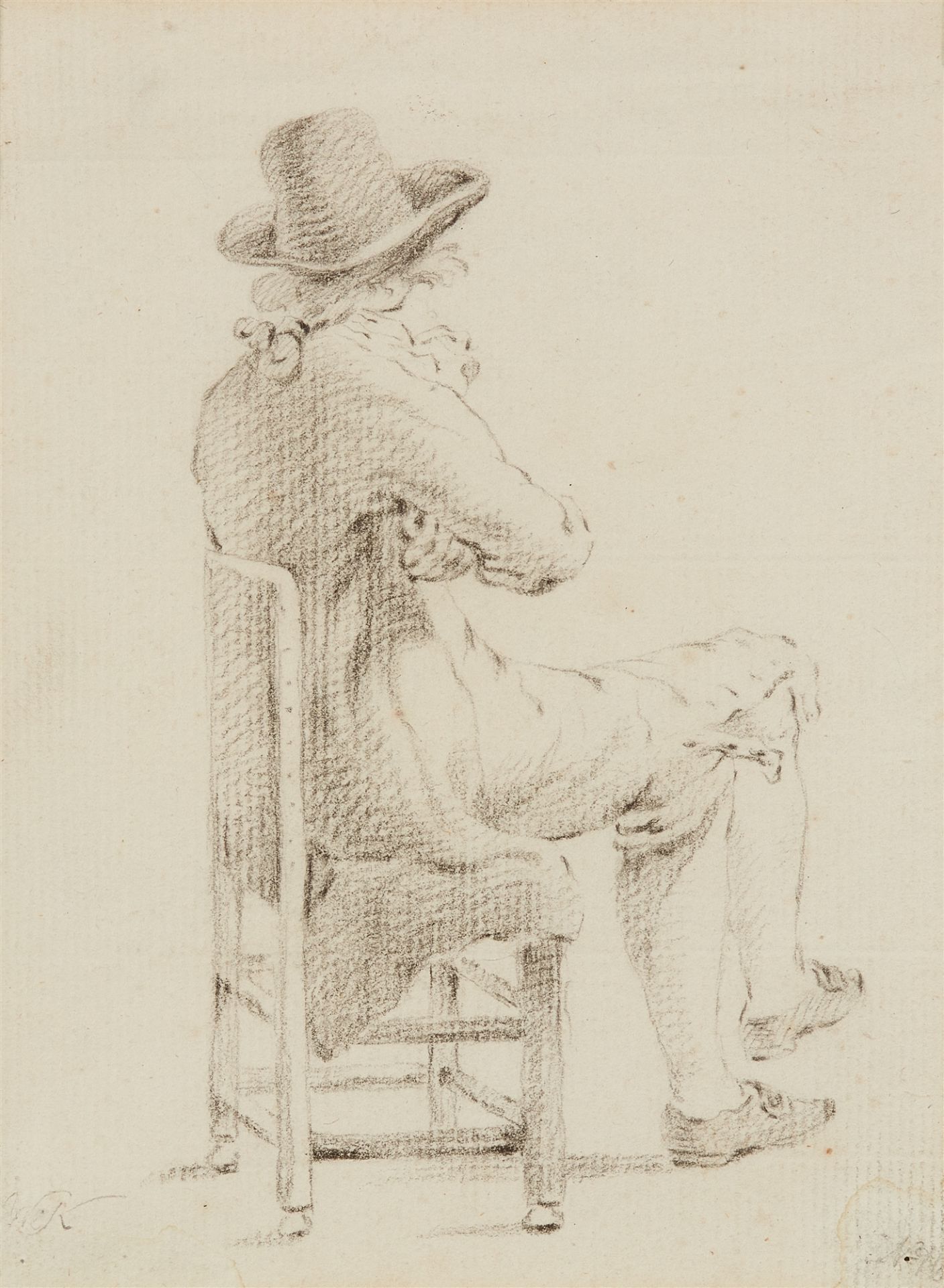 Wilhelm Alexander von Kobell, Auf einem Stuhl sitzender Mann, Rückenansicht