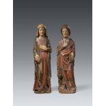 Carved oak figures of the Virgin and St John from a crucifixion, Northern Germany or Netherlands, la