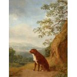 Jacob Philipp Hackert, Sitzender Hund in Landschaft