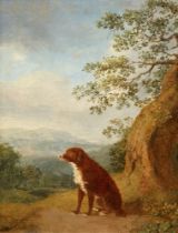 Jacob Philipp Hackert, Sitzender Hund in Landschaft