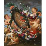 Daniel Seghers, Cornelius Schut, Das Bildnis der Maria mit Kind, getragen von Cherubim und geschmück