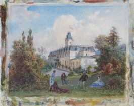 Ernst Kiesling, Zwei Paare beim Kricketspiel auf dem Rasen vor einem Schloss