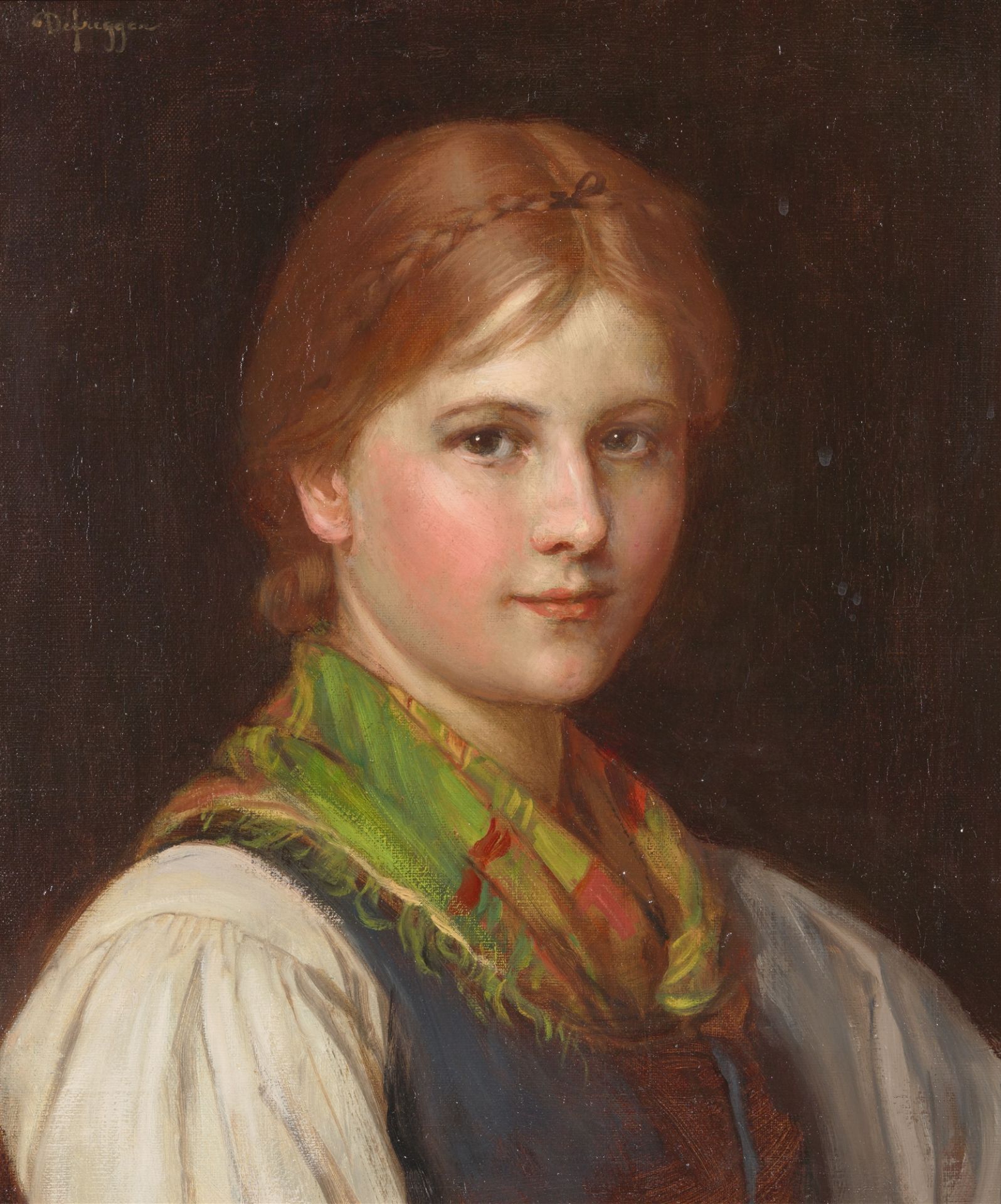 Franz von Defregger, Junge Frau mit buntem Halstuch