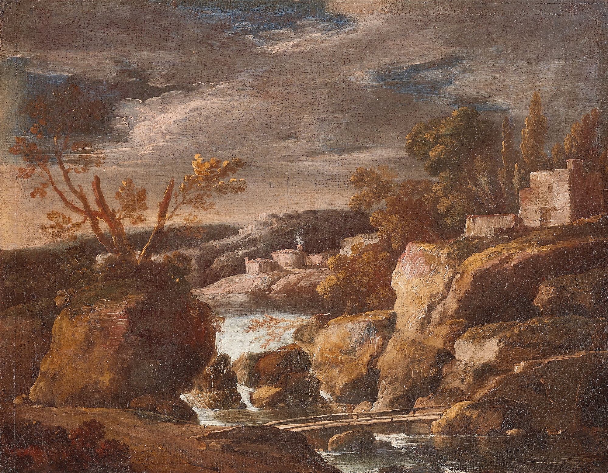 Antonio Francesco Peruzzini, attributed to, Landscape with Waterfall