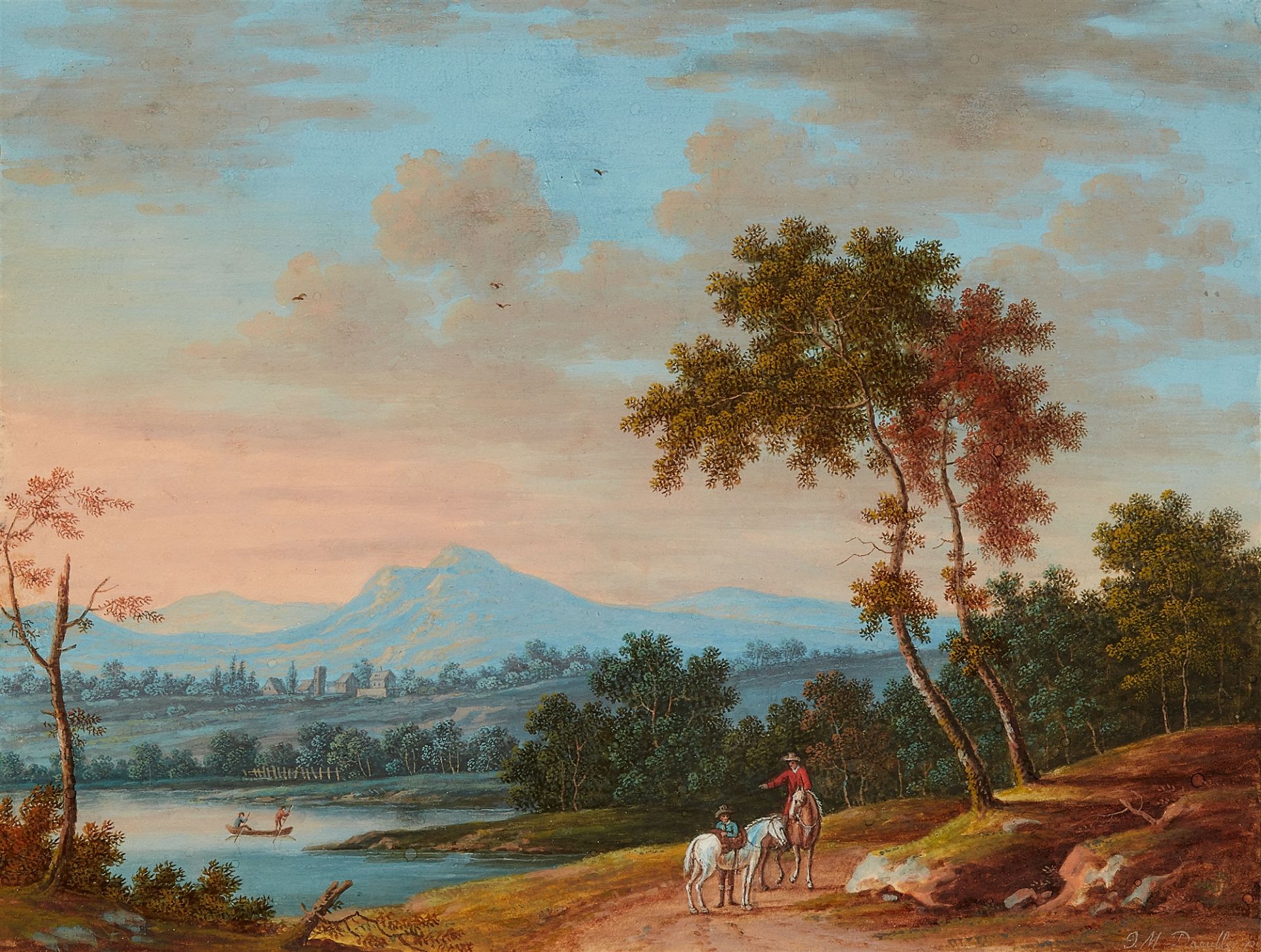 Johann Martin Däubler, Landschaft mit zwei Reitern und zwei Ruderern