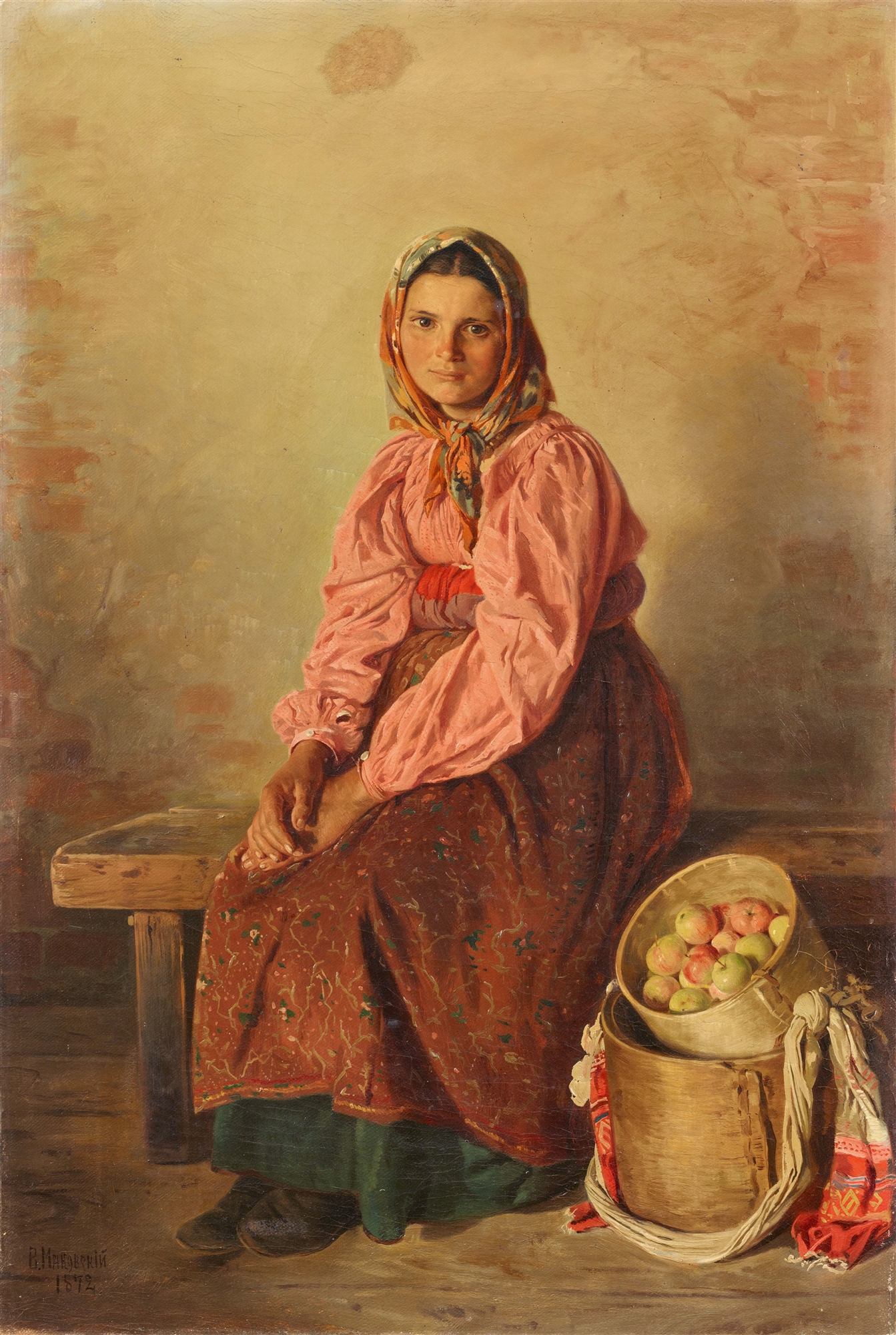 Wladimir Jegorowitsch Makowskij, Young Peasant Woman with a Basket of Apples